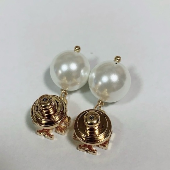 Tory Burch T-Logo Gold Pearl Drop Earrings New! - Picture 7 of 8